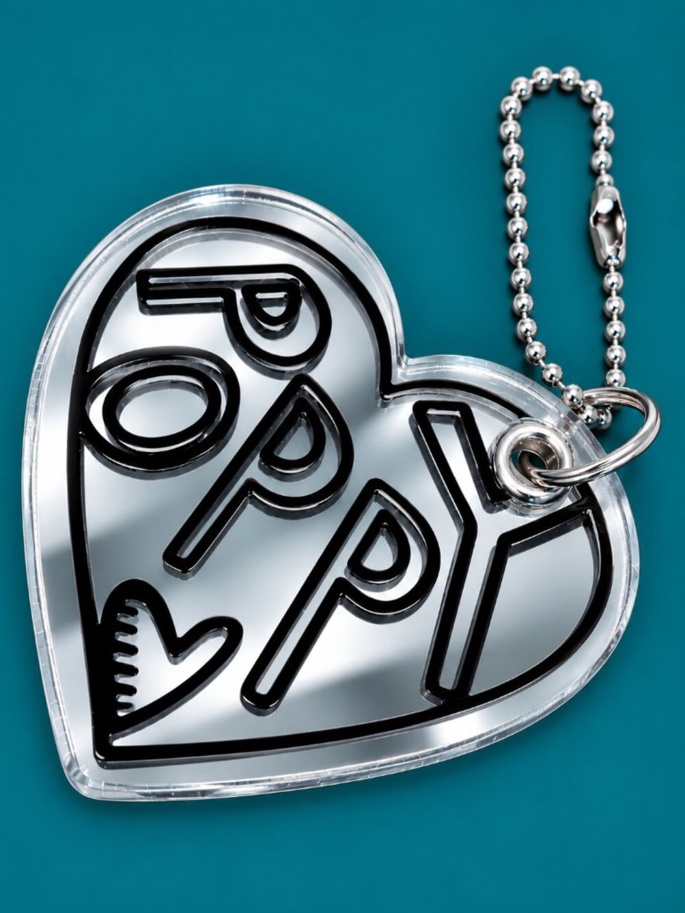 COACH Poppy Graffiti Heart Mirror Acrylic Bag Charm Keychain Silver Y2K Rare - Picture 3 of 9